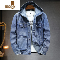 YANXU2023年秋季新款牛仔外套男士潮流青少年款潮牌连帽工装夹克男