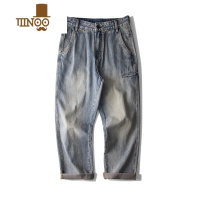 YANXU美式复古水洗做旧牛仔裤男宽松休闲直筒痞帅潮流拖地裤