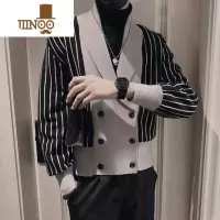 YANXU感假开衫毛衣男韩版潮流小众设计感条纹修身针织衫外套潮