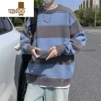 YANXU撞色条纹毛衣男ins港风宽松复古针织衫潮牌帅气情侣打底衫
