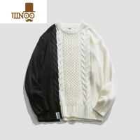 YANXU拼色情侣毛衣男小众设计感拼接圆领线衣街头帅气暗黑系个性针织衫