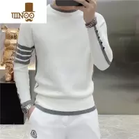 YANXU2023新款简约百搭圆领套头条纹针织衫青年时尚潮流长袖毛衣男