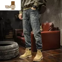 YANXU美式hiphop裤子男士牛仔裤2023新款潮牌复古水洗弹力小脚裤