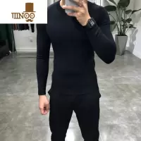 YANXU2023新款男士圆领毛衣潮流休闲百搭青年修身长袖针织打底衫