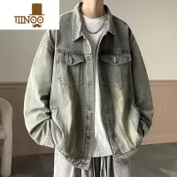 YANXU牛仔外套男潮牌美式高街夹克男翻领痞帅水洗复古褂衣服