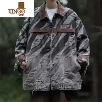 YANXU高街美式渐变色破坏感牛仔外套男拼色设计感小众百搭长袖夹克男生