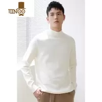 YANXU半高领毛衣男修身百搭加绒加厚毛衫男士白色打底中领针织衫