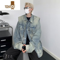 YANXU美式高街小众潮牌水洗牛仔夹克男秋季复古翻领设计感情侣外套