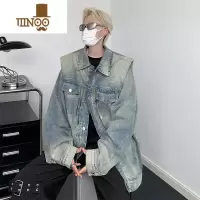 YANXU美式高街小众潮牌水洗牛仔夹克男秋季复古翻领设计感情侣外套