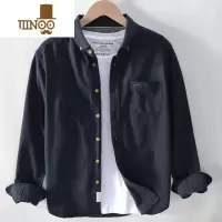 YANXU日系复古休闲长袖衬衫男士宽松免烫衬衣款上衣服寸衫外套