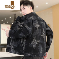 YANXU2023秋季字母印花牛仔外套男士潮牌宽松百搭韩版翻领夹克休闲上衣