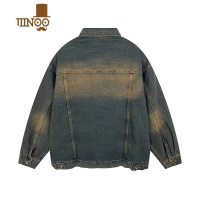 YANXU美式高街网红水洗黄泥复古牛仔外套后背字母夹克做旧宽松情侣男女