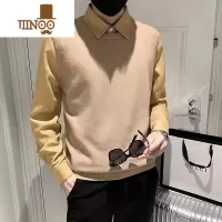 YANXU假拼接条纹衬衫毛衣男日系潮牌轻熟风宽松帅气针织背心外套潮