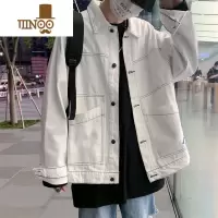 YANXU秋装翻领工装牛仔衣夹克男韩版百搭学生上衣休闲白色外套