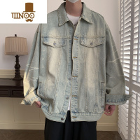 YANXU男生牛仔外套美式街头复古潮牌痞帅水洗做旧宽松休闲翻领工装夹克