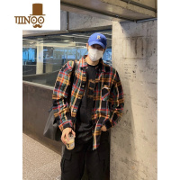 YANXU秋季日系撞色格子衬衫男复古cityboy小众设计感外套宽松休闲衬衣