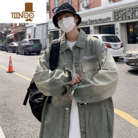 YANXU水洗牛仔外套男款秋季美式高街痞帅宽松百搭渐变做旧翻领夹克上衣