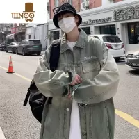 YANXU水洗牛仔外套男款秋季美式高街痞帅宽松百搭渐变做旧翻领夹克上衣