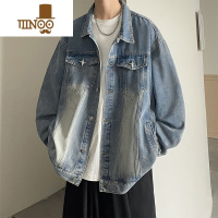 YANXU美式复古蓝色牛仔外套男生潮牌高街痞帅翻领夹克2023年新款