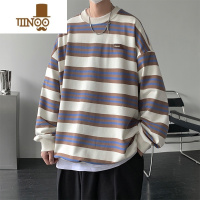 YANXU男士休闲圆领潮牌卫衣时尚条纹套头长袖T恤潮流港风上衣服