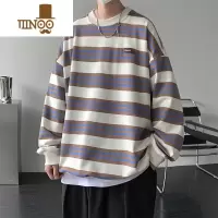 YANXU男士休闲圆领潮牌卫衣时尚条纹套头长袖T恤潮流港风上衣服
