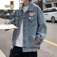 YANXU美式街头徽章牛仔外套男潮牌高街百搭宽松休闲翻领夹克上衣