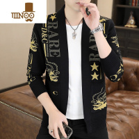 YANXU开衫外套男针织衫2023秋装新款潮牌个性提花毛衣男时尚百搭男上衣