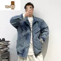 YANXU水洗做旧牛仔夹克男美式街头复古潮牌宽松休闲多口袋重工男女外套