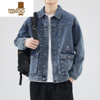 YANXU男士牛仔外套2023新款感痞帅美式复古水洗大码夹克上衣