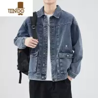 YANXU男士牛仔外套2023新款感痞帅美式复古水洗大码夹克上衣