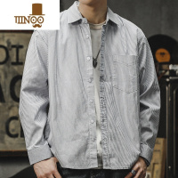 YANXU日系条纹衬衫男长袖2023秋季新款设计感休闲宽松通勤上衣外套