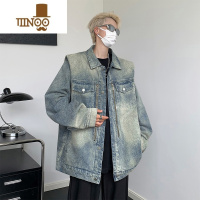 YANXU黄泥染牛仔外套男垫肩感美式情侣休闲夹克高街复古牛仔衣褂子