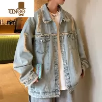 YANXU痞帅破洞牛仔外套男士秋季美式复古水洗炸街宽松休闲夹克