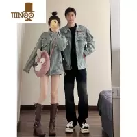 YANXU美式水洗复古牛仔外套男2023秋季新款宽松立领潮牌情侣机车服夹克