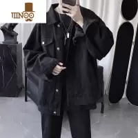 YANXU牛仔外套男感痞帅黑色上衣韩版帅气百搭宽松工装夹克男