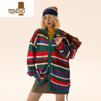 YANXU宽松美式复古潮牌条纹针织衫男女镂空拉链开衫毛衣外套ins潮