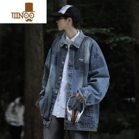 YANXU日系拼接水洗牛仔外套男款美式潮牌复古宽松撞色工装休闲夹克
