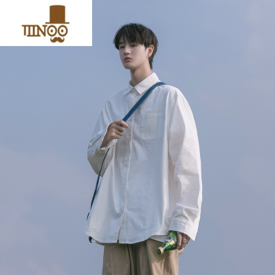 YANXU长袖衬衫男生秋季cityboy青少年白色工装衬衣潮日系宽松休闲外套