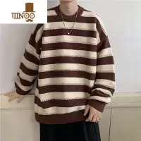 YANXU美式复古咖色条纹毛衣男秋季日系复古慵懒风感情侣针织衫外套