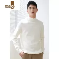 YANXU半高领毛衣男宽松百搭加绒加厚毛衫男士白色打底中领针织衫