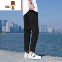 YANXU夏季弹力薄款黑色牛仔裤男士潮流宽松九分裤修身休闲小脚长裤子男