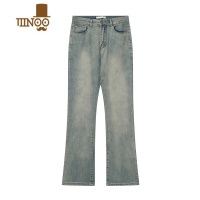 YANXU美式直筒显瘦弹力牛仔裤男薄款高街vibe修身微喇叭cleanfit裤子潮