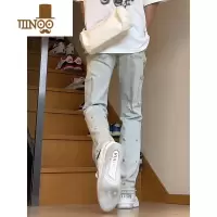YANXU美式vibe裤子高街潮牌微喇黄泥染牛仔裤男夏季薄款修身直筒工装裤