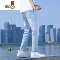 YANXU2023夏季薄款浅色九分牛仔裤宽松男士潮流修身休闲小脚长裤子潮牌
