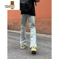 YANXU国潮高街纽扣设计感小众牛仔裤男潮牌美式显瘦工装裤休闲微喇叭裤