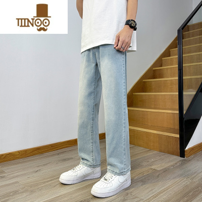 YANXU直筒牛仔裤男夏季薄款浅色水洗潮牌宽松高街裤子复古修身显瘦长裤