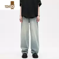 YANXU美式cleanfit复古水洗垂感直筒牛仔裤男女款宽松浅蓝色长裤子ins