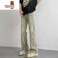 YANXU美式vibe水洗做旧黄泥染牛仔裤男款夏季ins潮牌百搭直筒阔腿裤子
