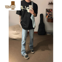 YANXU美式高街vibe裤子夏季男秋季浅蓝色牛仔裤修身窄版痞帅微喇直筒裤