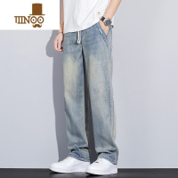 YANXU复古黄泥染牛仔裤男夏天薄款冰丝垂感夏季潮流男生直筒阔腿长裤子